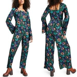 NWT TOPSHOP '70s Floral Print Wide Leg Jumpsuit 10
